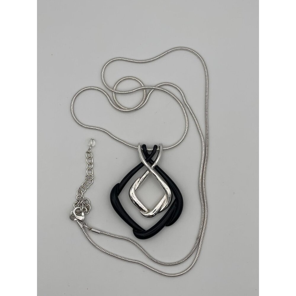 Slide 2" Pendant Necklace Silver Tone Snake Necklace Two Tone Black Silver